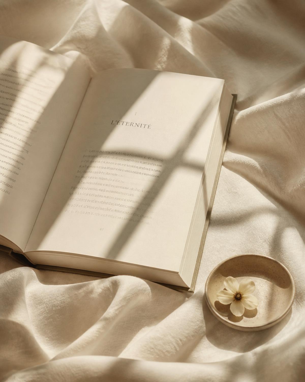 Libro abierto sobre lino